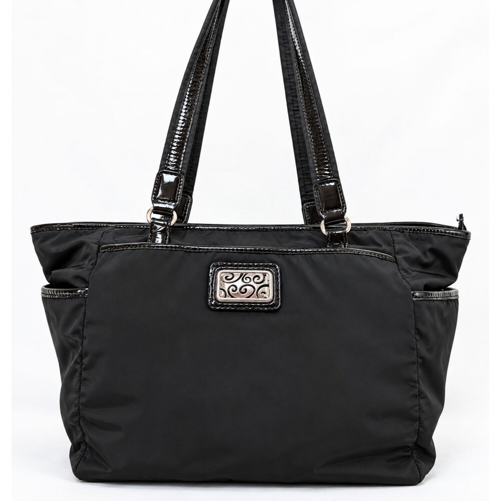 Brighton Black Nylon Tote Shoulder Bag Silver Scroll Logo F156012